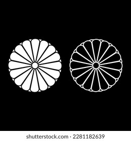 Coat of arms of Japan nippon imperial Seal central disc with 16 petals national emblem set icon white color vector illustration image solid fill outline contour line thin flat style