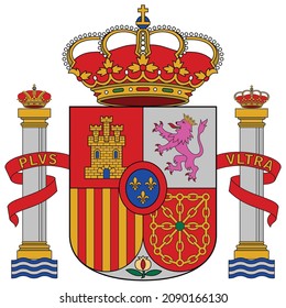 Coat of arms of Kingdom of Spain is a country in Southwestern Europe. Vector illustration