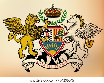 Coat of arms of Knight. Griffin and Pegasus. Vector Illustration.