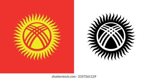 Coat of arms of Kyrgyzstan. Kyrgyz coat of arms, stylized sun and yurt. State symbol of the Kyrgyz Republic.