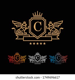 Coat of Arms Letter 'C' Company, mono line design. vector icon illustration