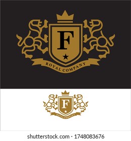 Coat of Arms Letter 'F' Company, mono line design. vector icon illustration