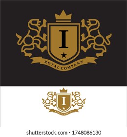 Coat of Arms Letter 'I' Company, mono line design. vector icon illustration