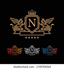 Coat of Arms Letter 'N' Company, mono line design. vector icon illustration