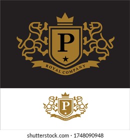 Coat of Arms Letter 'P' Company, mono line design. vector icon illustration