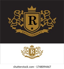 Coat of Arms Letter 'R' Company, mono line design. vector icon illustration