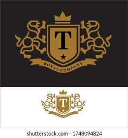 Coat of Arms Letter 'T' Company, mono line design. vector icon illustration
