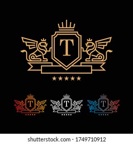 Coat of Arms Letter 'T' Company, mono line design. vector icon illustration