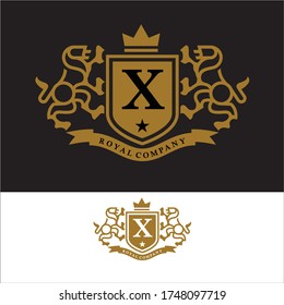 Coat of Arms Letter 'X' Company, mono line design. vector icon illustration
