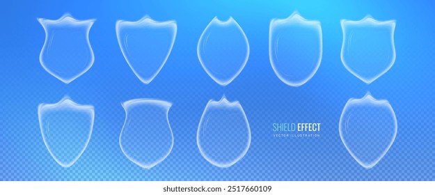 Brasão de armas leve em estilo glassmorphism. Ilustração de vetor de proteção de escudo - conceito de conservação e segurança