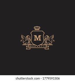 Coat Of Arms Lion Majestic Logo With Luxury. Icon. Vector Illustration