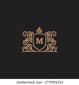 Coat Of Arms Lion Majestic Logo With Luxury. Icon. Vector Illustration