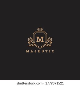 Coat Of Arms Lion Majestic Logo With Luxury. Icon. Vector Illustration