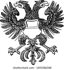 Coat of Arms, Lubeck, engraved with the symbol of eagle's head with a prey, wings, claws and many other, vintage line drawing or engraving illustration.