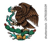coat of arms of Mexico vector illustration, eagle mexicana, eagle with snake 