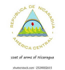 
The coat of arms of Nicaragua is highlighted on a white background. the official state symbol of Nicaragua. stock vector illustration. EPS 10.