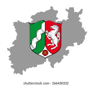 Coat of arms of North Rhine-Westphalia, Vector Map of North Rhine-Westphalia, high detailed silhouette illustration isolated on white background. Province in Germany. 