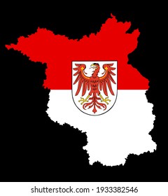 Coat of arms on Brandenburg map flag vector silhouette illustration isolated on background. Province in Germany.  Emblem, shield, national symbol Brandenburg.