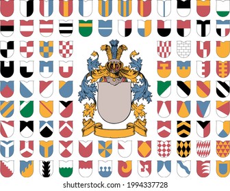 coat of arms and the ordinaries and lines of partition on white background