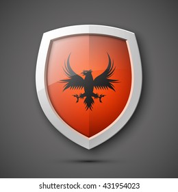 Coat of arms Protection shield concept. Safety badge icon. Privacy banner. Security label. Defense tag. Presentation sticker shape. Defense sign. Vector illustration