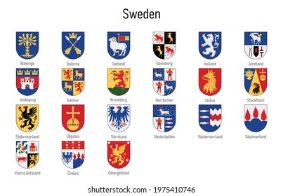 Coat of arms of the provinces of Sweden, All Swedish regions emblem collection