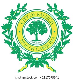 Coat of arms of Raleigh is the capital of the state of North Carolina and the seat of Wake County in the United States. Vector illustration