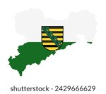 Coat of arms of Saxony over map. Sachsen map. Saxony map flag vector silhouette illustration. Province in Germany. 