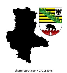 Coat of arms of Saxony-Anhalt, Germany.  Vector Map of Saxony-Anhalt, Sachen Anhalt map high detailed black silhouette illustration isolated on white background. Province in Germany. 