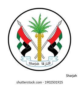 Coat of Arms of Sharjah is a United Arab Emirates region. Vector heraldic emblem