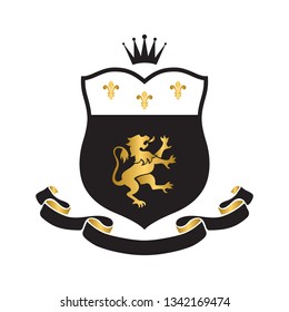 Coat of arms - shield with crown, ribbon, gryphon and fleur-de-lis. Based on and inspired by old heraldry.