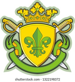 Coat of arms. Shield, ribbons, crown. Vector