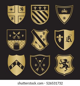 Coat of arms silhouettes for signs and symbols (safety, security, military, medieval). Based on and inspired by old heraldry.