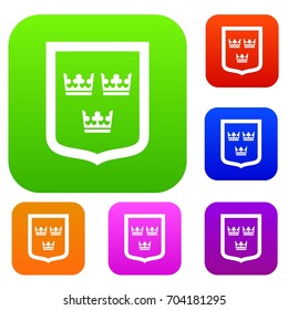Coat of arms of Sweden set icon in different colors isolated vector illustration. Premium collection