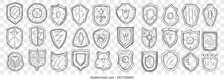 Coat of arms and symbols doodle set