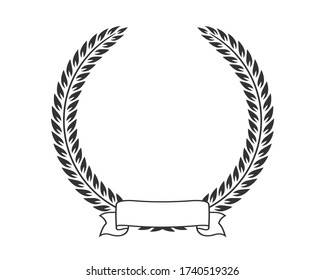 Coat of arms template for logo. Branches and ribbon. Vector illustration.