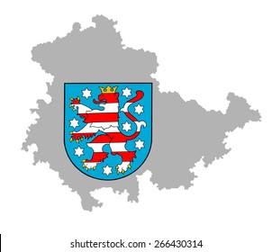 Coat of arms of Thuringia, Germany. Original flag isolated vector in official colors and Proportion Correctly, High detailed vector map - Thuringen gray silhouette iisolated. ProvInce in Germany. 