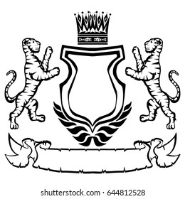 Coat of arms with tigers.Tattoo design element. Heraldry and logo concept art.