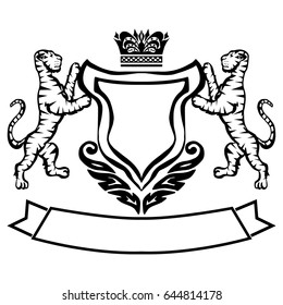 Coat of arms with tigers.Tattoo design element. Heraldry and logo concept art.