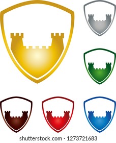 Coat of arms with tower in different colors collection