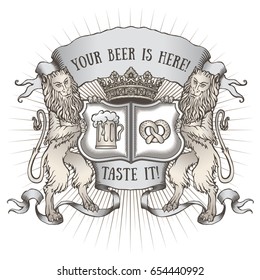 Coat of arms with two lions with beer and brezel; RGB EPS 10 vector illustration