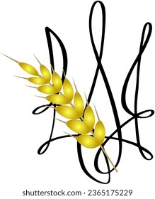 Coat of arms of Ukraine (emblem, symbol of Ukraine) with an ear of wheat - minimalistic vector illustration on a transparent background.