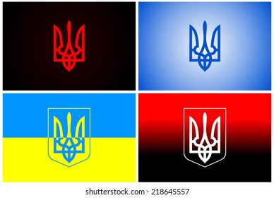 Coat of arms of Ukraine, flag, national ukrainian emblem. Vector