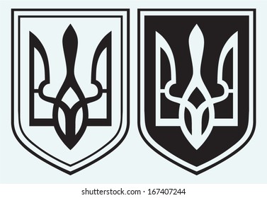 Coat of Arms of Ukraine isolated on blue background