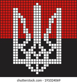 Coat of arms of Ukraine (state emblem, national ukrainian emblem), vector, 8-bit pixel style. Colors of UPA and Right Sector