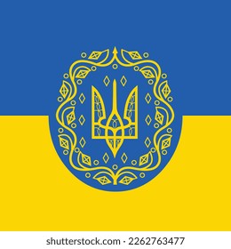 Coat of Arms of Ukraine. Ukrainian People's Republic historical flag. Trident, Tryzub