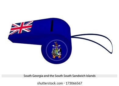 The Coat of Arms and Union Jack on Blue Field of The South Georgia and The South Sandwich Islands Flag on A Whistle, The Sport Concept and Political Symbol. 