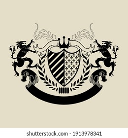 

Coat Of Arms Vector Illustration Lion And Shield Vintage Heraldic Design for print t-shirt, embroidery, etc.  