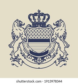 

Coat Of Arms Vector Illustration Lion And Shield Vintage Heraldic Design for print t-shirt, embroidery, etc.  