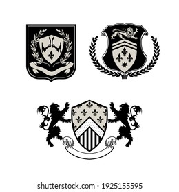 Coat Of Arms Vector Illustration Lion And Shield Vintage Heraldic Design for print t-shirt, embroidery, etc.