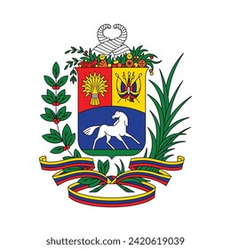 Coat of arms Venezuela. National emblem design. White isolated background